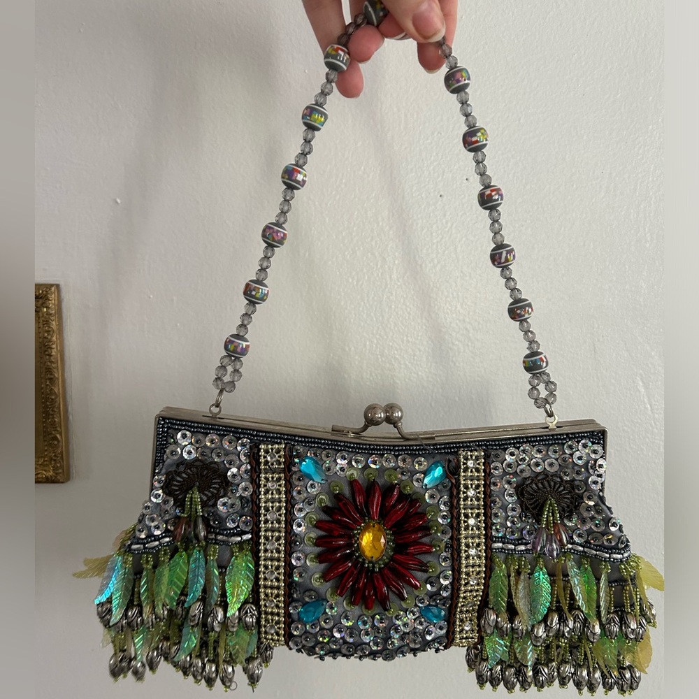 Vintage silver sequin and beaded fringe bag